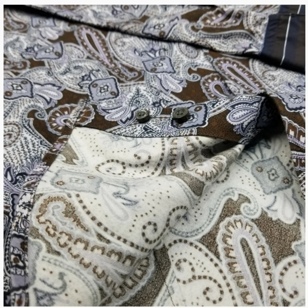 NEW Banana Republic Men's Cuffed Purple Brown Paisley Shirt S